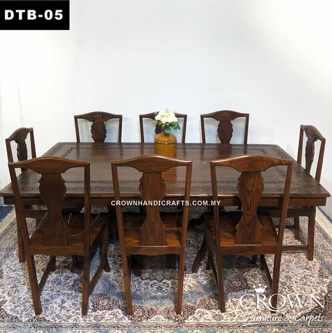 Solid Wood Dining Table 8-seater, Featured with Brass inlay and Hand Carving for Elegant Touch| DTB-05 (L84 W48 H30 Inches)