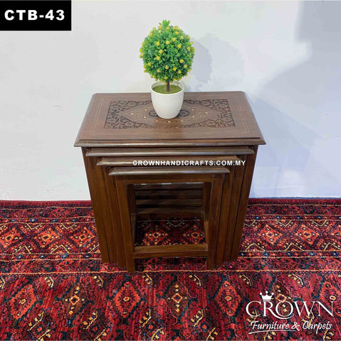 Nest of 4 Tables Slot into each other to become individual side table, Perfect for Multiple Usage for your Living Room, Accent with Brass Inlay and Hand Carving | CTB-43 (L21 W15 H21 Inches)