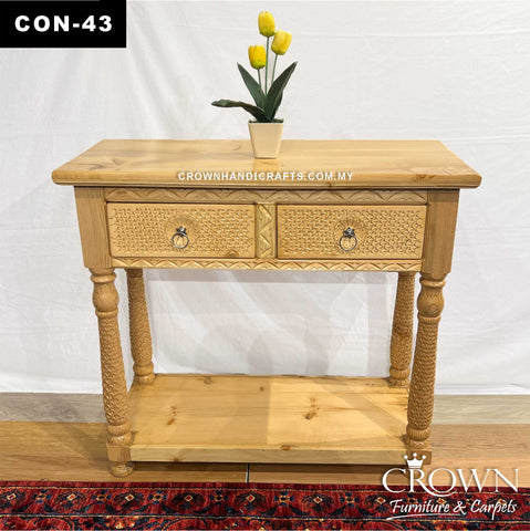 4 Pillars of Date Tree Console Table in Natural Color along with two drawers | Impressive look for your Entrance and Living Room | CON-43 (L42 W18 H38 Inches)