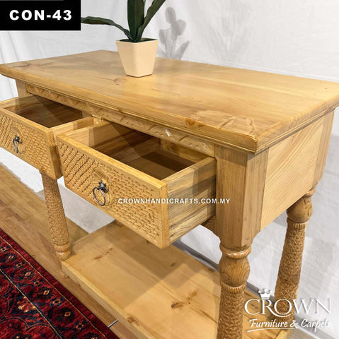 4 Pillars of Date Tree Console Table in Natural Color along with two drawers | Impressive look for your Entrance and Living Room | CON-43 (L42 W18 H38 Inches)