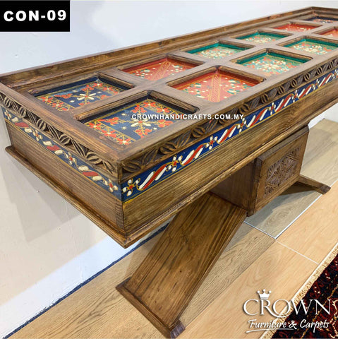 Aesthetic Hand-Painted Morrocan Style Entrance Table Console 'X' Legs | Solid Wood Table for your Home Entrance Feature Wall | CON-09 (L60 W18 H30 Inches)