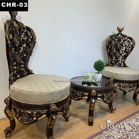 Set of 2 Low Height Royal Peeri Chairs with a Table | Soulful Hand Carved, Uplifiting the Impression of Your Home Decor | Perfect for Indian Weddings for Royal Grand Look | CHR-03 (L21 W21 H43 Inches)