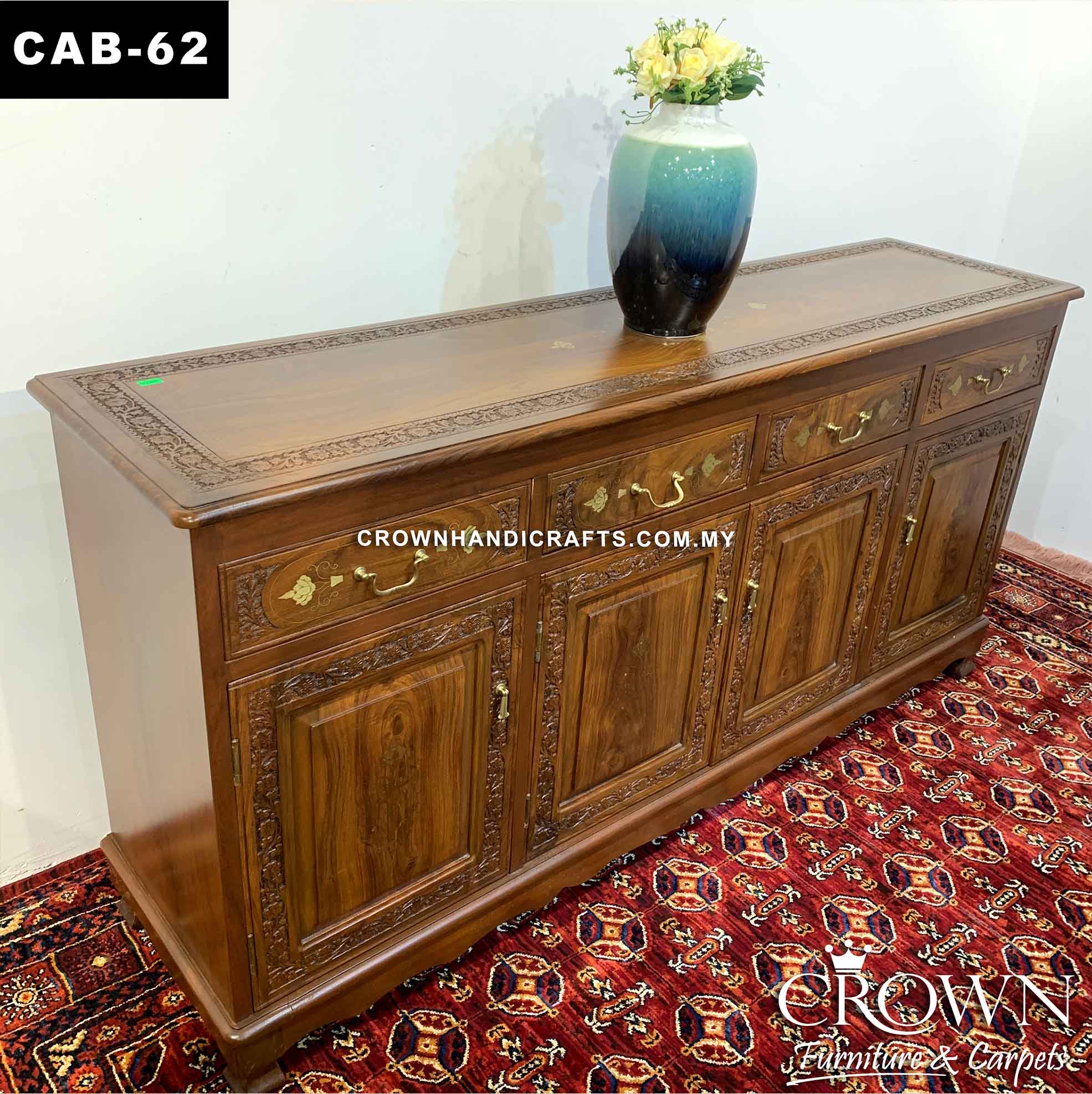 Elegant Sideboard Cabinet Brass In-laid by Artisan, Spacious and Essential Living Room and Dining Room Furniture in Malaysia | CAB-62 (L72 W18 H36 Inches)
