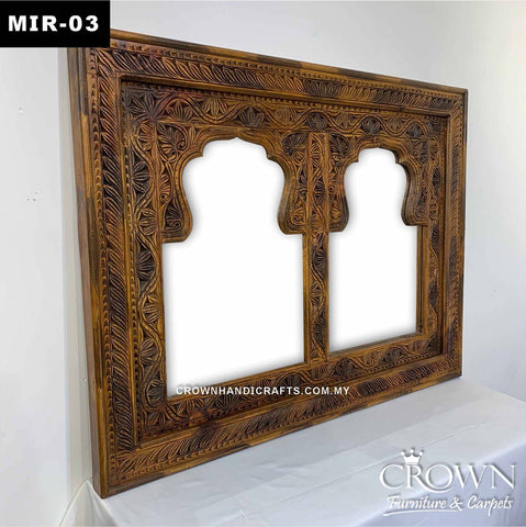 Classic Elegant Mirror Frame Adorned with Antique Carving Details | Solid Wood Antique Furniture | MIR-03 (L48 W36 D02 Inches)