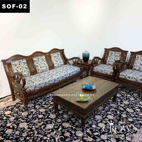 Wooden Sofa Set King Design 5-seater (3+1+1) with Fabric upholstery| SOF-02