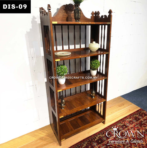 Wooden Bookshelf foldable infused with the Brass in-lay for Elegant look | DIS-09 (L31 W14 H68 Inches)