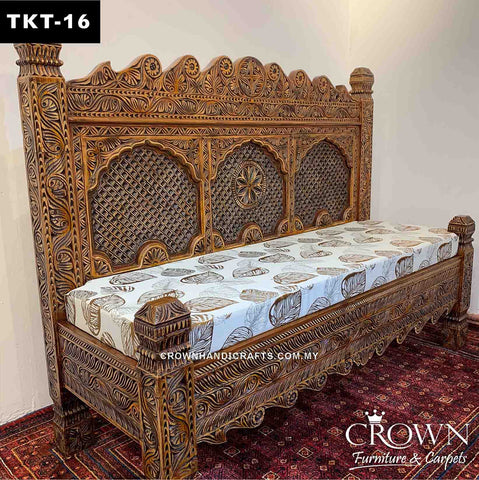 Antique Indian Palace Window Impression Takht Couch 3-seater, Perfect to add touch of Elegance in your Living Room | Solid Wood Sofa Couch| TKT-16 (L61 W24 H51 Inches)