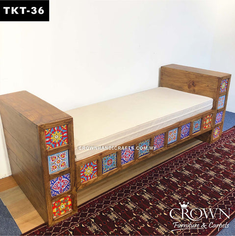 Backless Takht Couch - A Masterpiece of Bohemian Hand-Painting on Both Sides (front & back) | Eleganct Living Room Furniture | TKT-36 (L82 W30.5 H29 Inches)