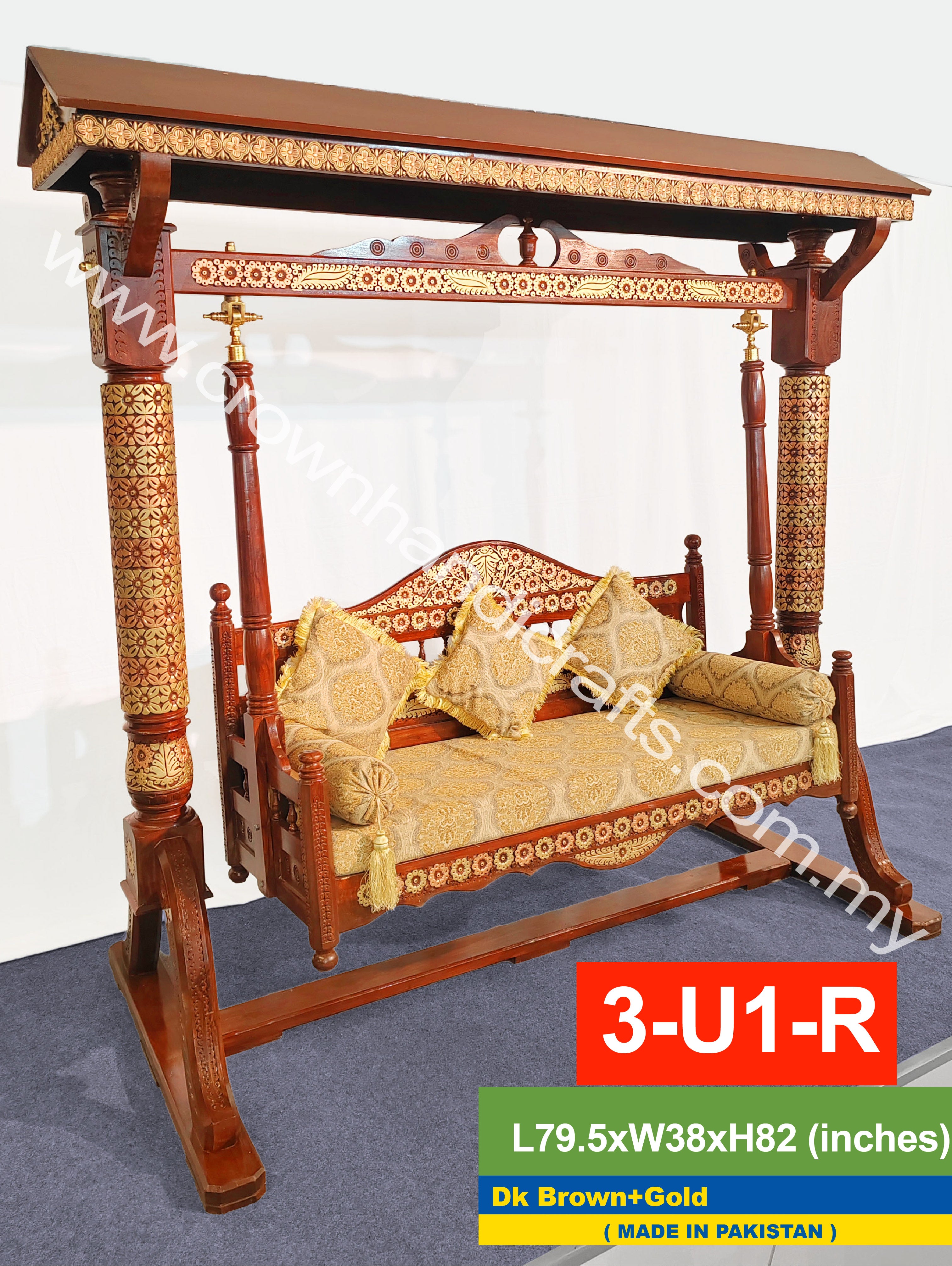 Maharaja Swing 3 seater Luxurious Handcrafted Indian and Pakistani Wooden Swing in Premium Rosewood | Maharaja Swing 3 Seater 3-U1-R