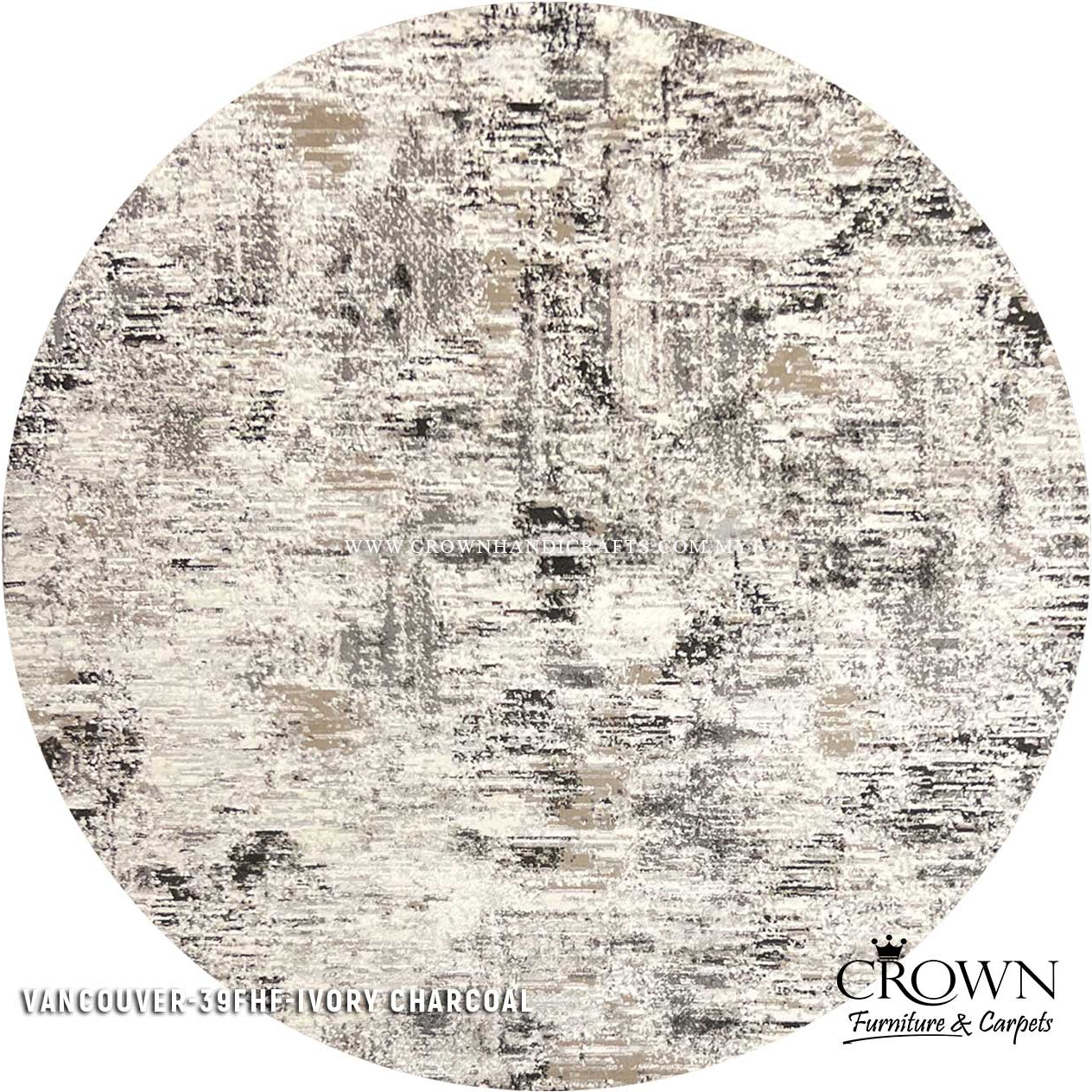 Modern Round Carpet Contemporary Design Turkey Carpets for Living Room | Vancouver 39FHF-IVORY CHARCOAL