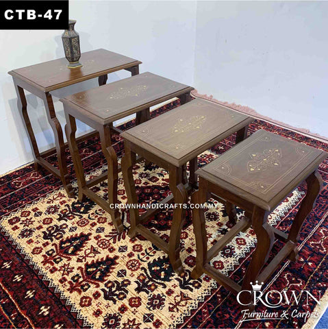 Nest of 4 Tables Slot into each other to become individual side table, Perfect for Multiple Usage for your Living Room, Accent with Brass Inlay | CTB-47 (L21 W16 H22 Inches)