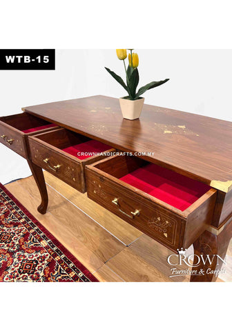 Solid Wood Study Table 4ft, Victorian Inspired Legs along with 3 Drawers | Exquisite Craft of Brass Inlay for Premium Touch | Office Table Solid Wood | WTB-15 (L47.5 W23.7 H30.5 Inches)