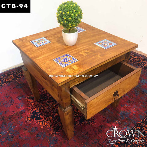 End Table with 1 Drawer, Featured with Hand Painted Boho Accent, Solid Wood Table in Malaysia | CTB-94 (L22.5 W22.5 H22 Inches)