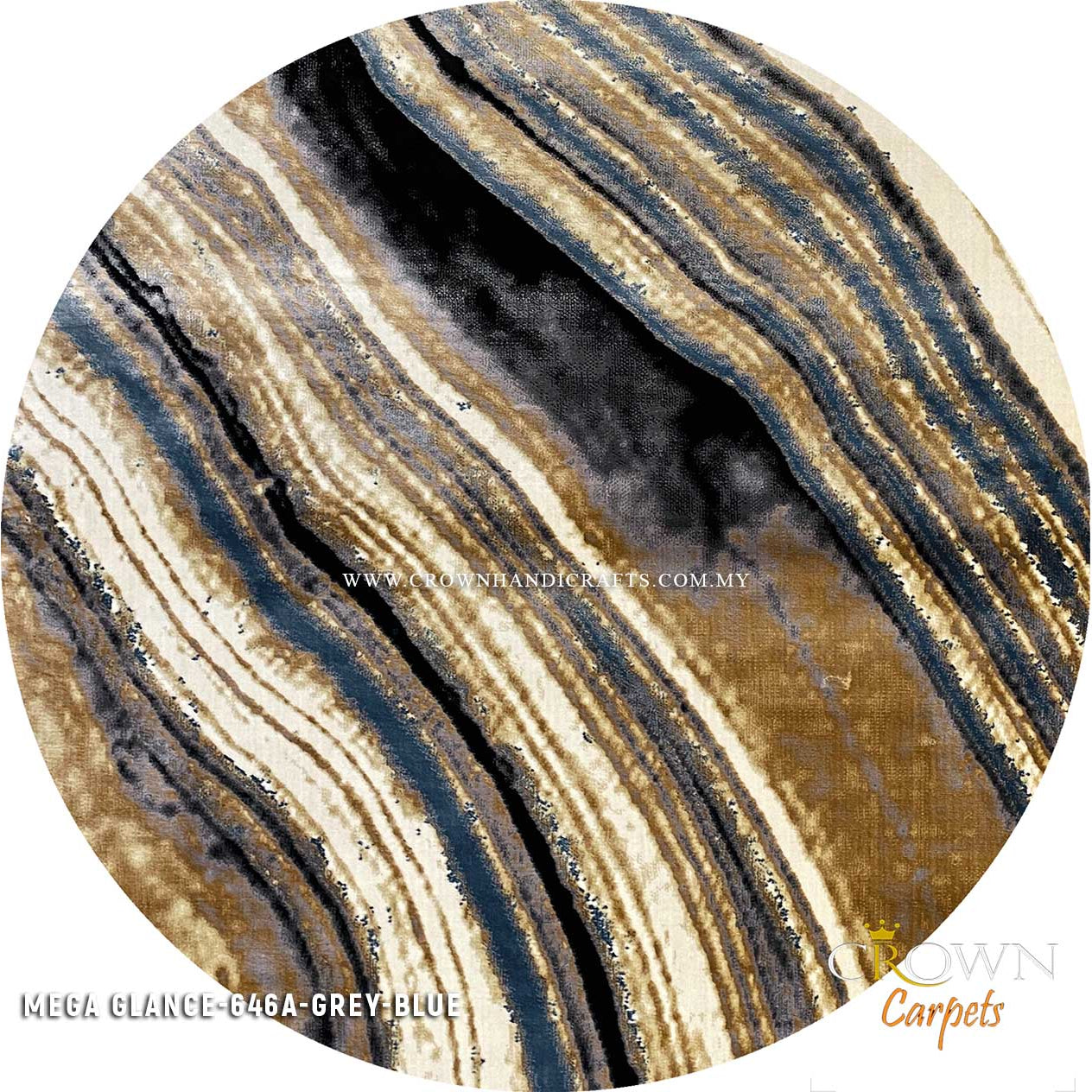 Designer Modern Carpets Turkish Rugs for Dining Living Room | Mega Glance 646A Round Grey Blue