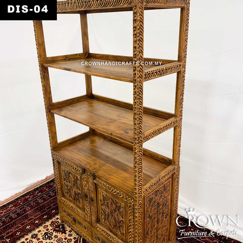 Vintage Style Aesthetic Display and Bookshelf with 2 doors and 2 drawers for extra storage | Hand Carved by Artisan | DIS-04 (L36 W18 H72 Inches)