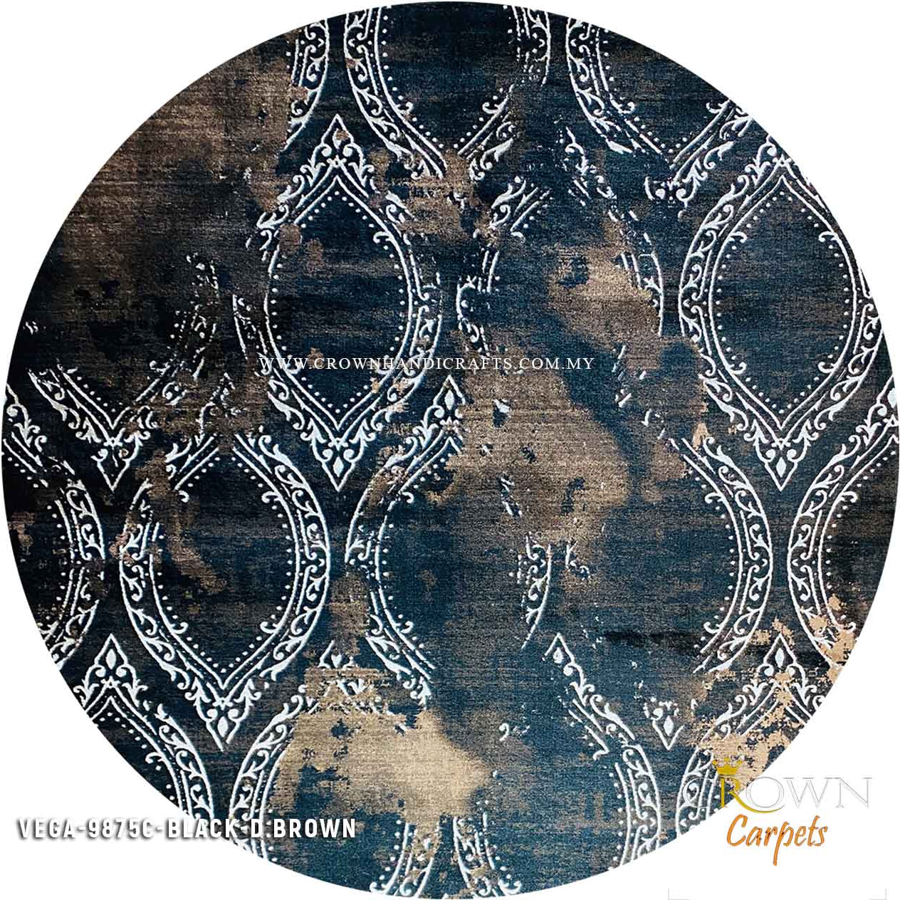 Modern Round Carpet Contemporary Design Turkey Carpets for Living Room | Vega 9875C Black-D.Brown