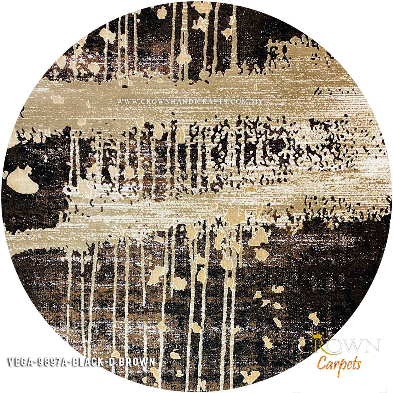 Modern Design Round Carpet for Living Room Bedroom Rugs | Vega 9897A Black-D.Brown
