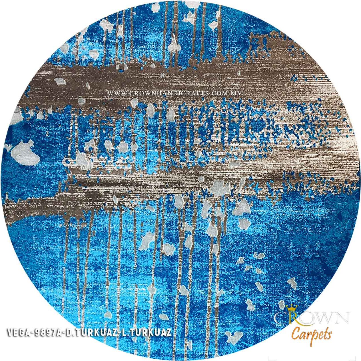 Distressed Rug Design Modern Round Carpet to match Modern Interior | Vega 9897A D.Turkuaz-L.Turkuaz