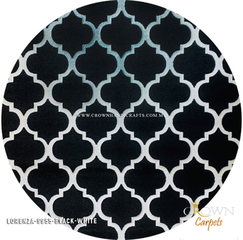 Impressive Design Round Modern Rugs for Living Room | Lorenza 9955 Black-White