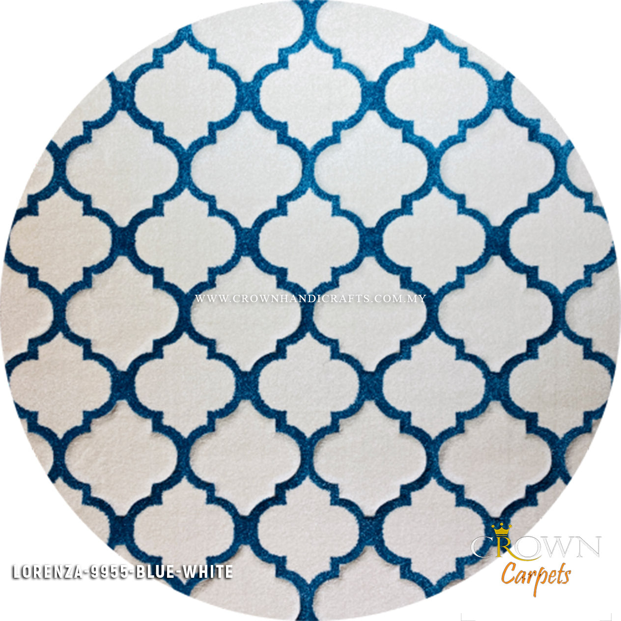 Designer Round Rug to match Designer Interior Sofa | Lorenza 9955 Blue-White