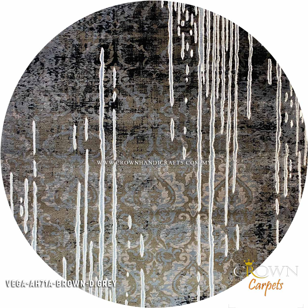 Abstract Modern Round Rugs for Living Room Bedroom Rugs | Vega AH71A Brown D.Grey