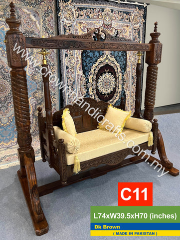 Luxury Maharaja Swing 2-Seater Premium Rosewood, Handcrafted for Discerning Homes Bridging Tradition & Modernity - C11 Dk Brown