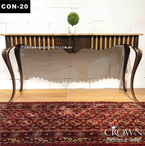 Elegant Elizabeth Style Console Table for your Entrance and Living Room | Combination of Dark Wood and Gold Color to Enhance Home Decor | CON-20 (L62 W18 H31 Inches)
