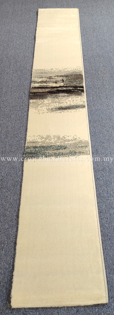 Cream runner rug featuring weathered horizontal stripe bands across the center