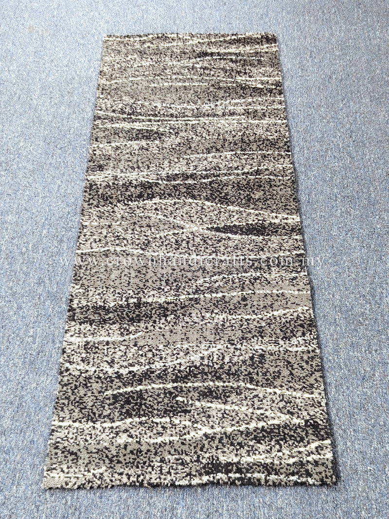 Beige and dark abstract runner rug with horizontal striped texture, full view