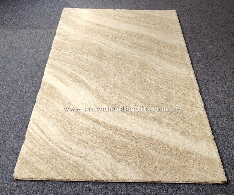 Cream area rug with light abstract stripes and smooth low pile surface