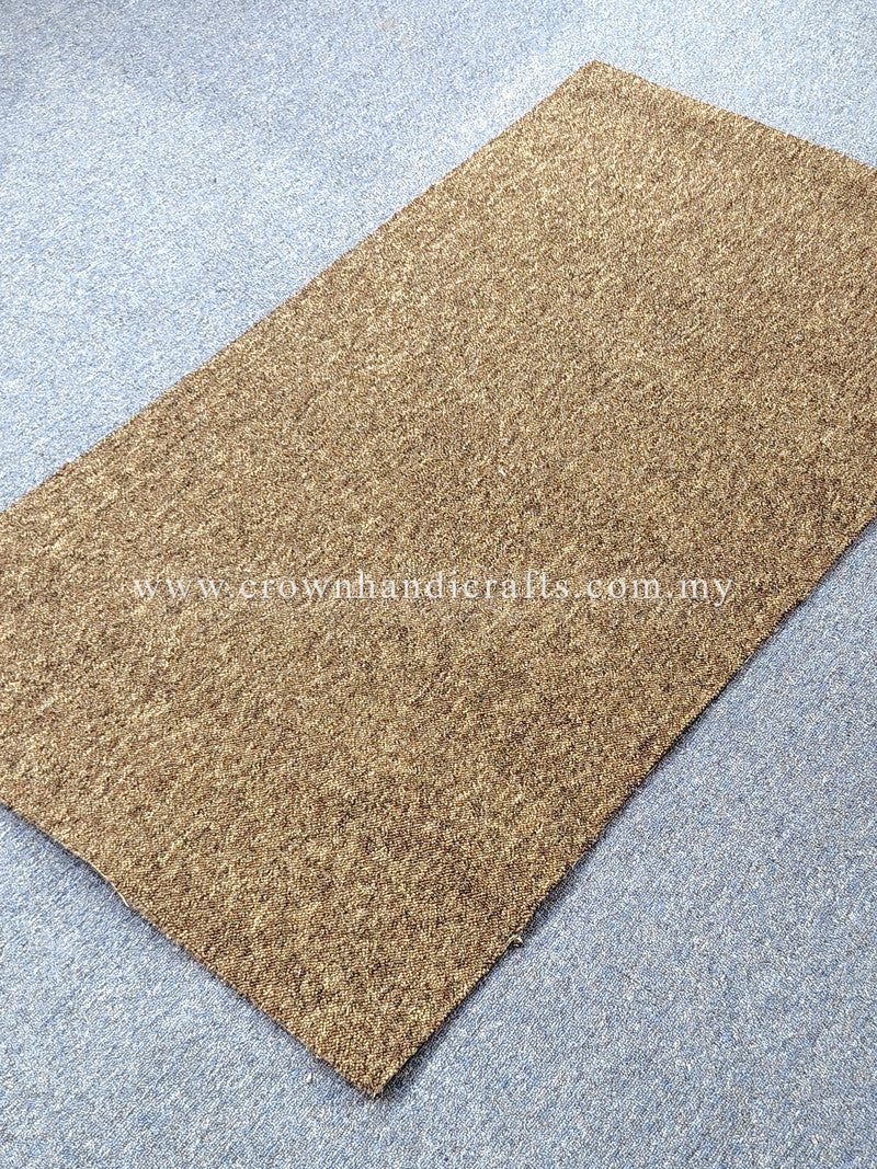 Brown textured door mat rug with low pile and neat flat edges