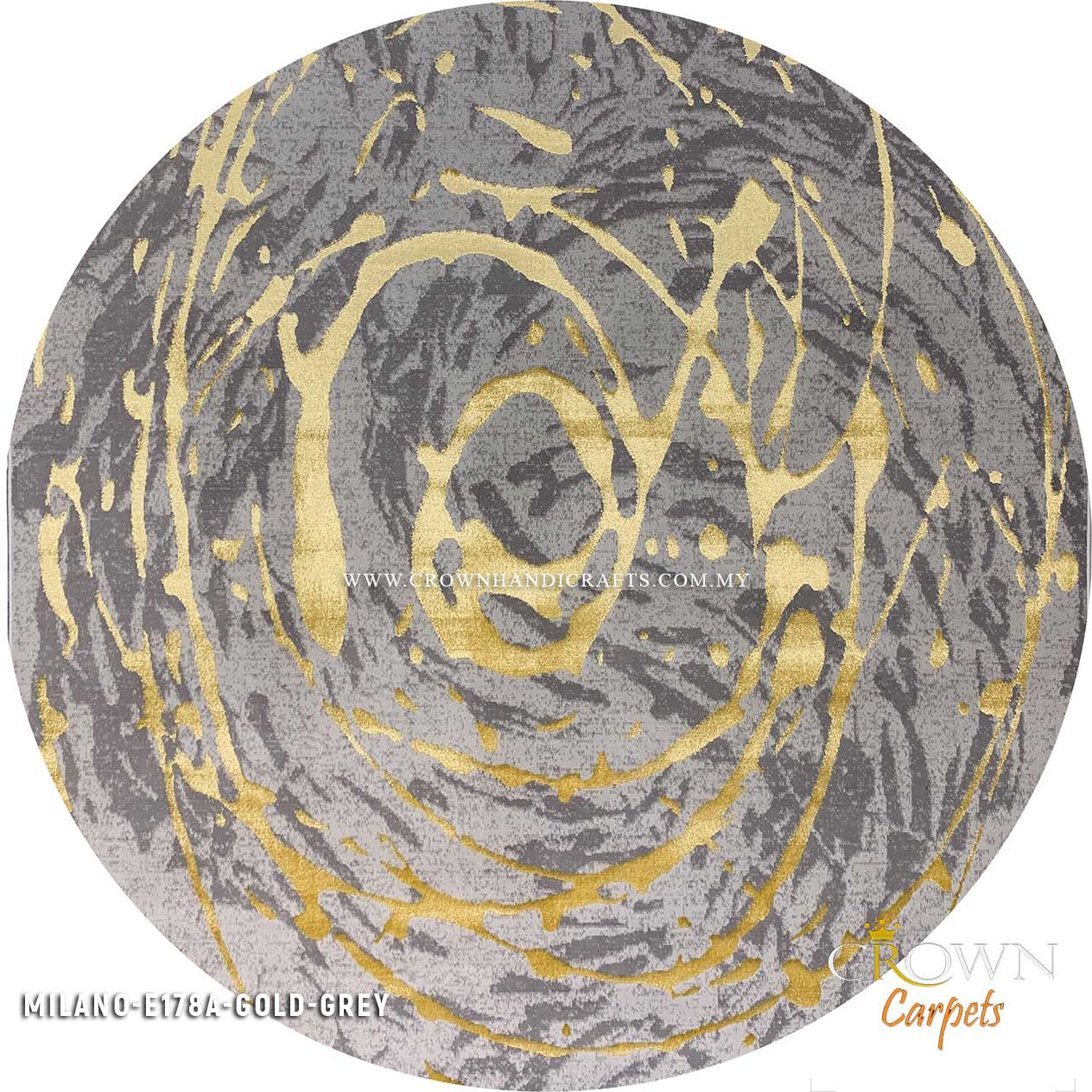 Trendy Round Living Room Carpet for Modern Sofa Interior | Milano E178A-Gold Grey