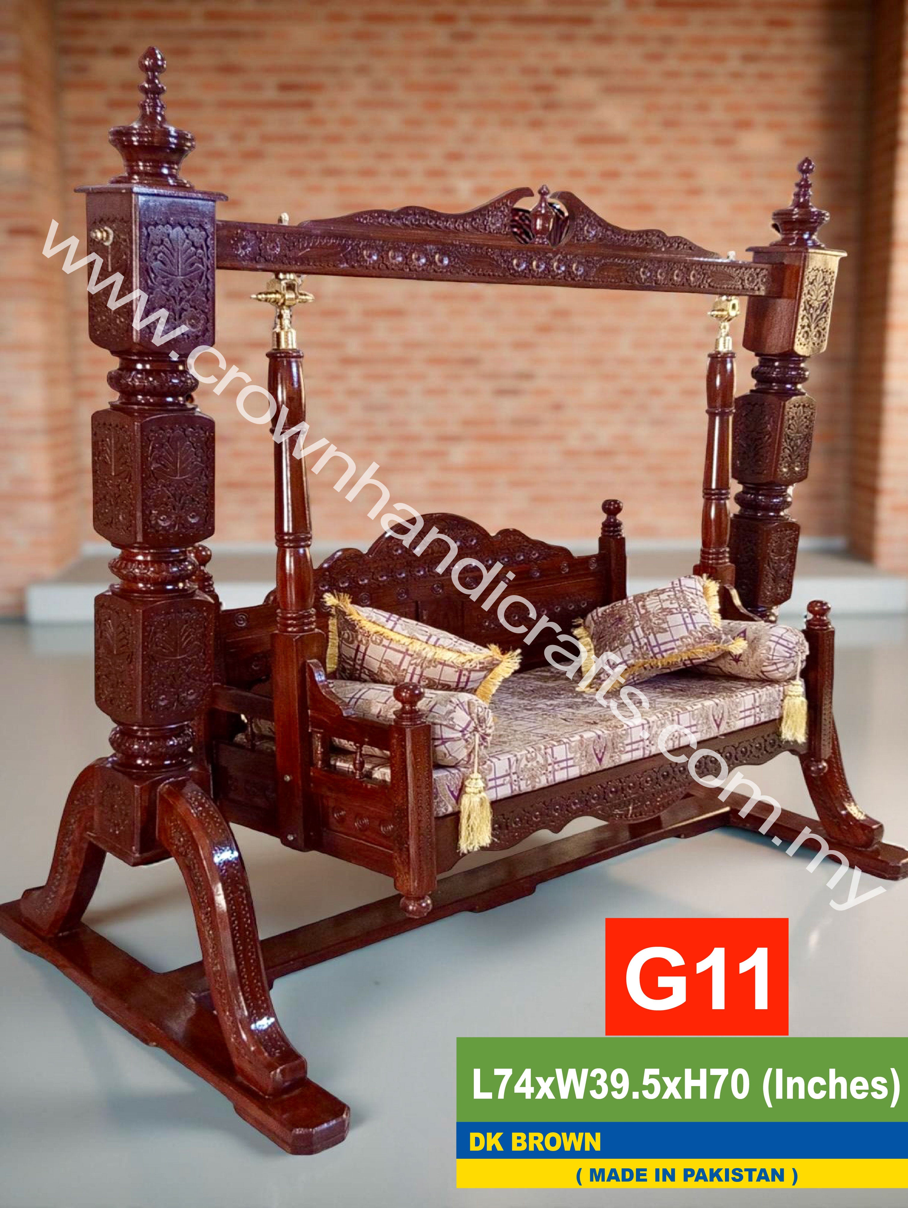 Luxurious Maharaja Swing Premium Handcrafted 2-Seater in Rosewood, Blending Timeless Indian & Pakistani Artistry with Contemporary Elegance for Your Home - G11 (DK BROWN)
