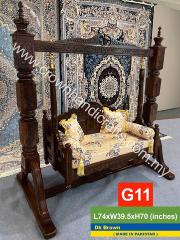 Luxurious Maharaja Swing Premium Handcrafted 2-Seater in Rosewood, Blending Timeless Indian & Pakistani Artistry with Contemporary Elegance for Your Home - G11 Dk Brown