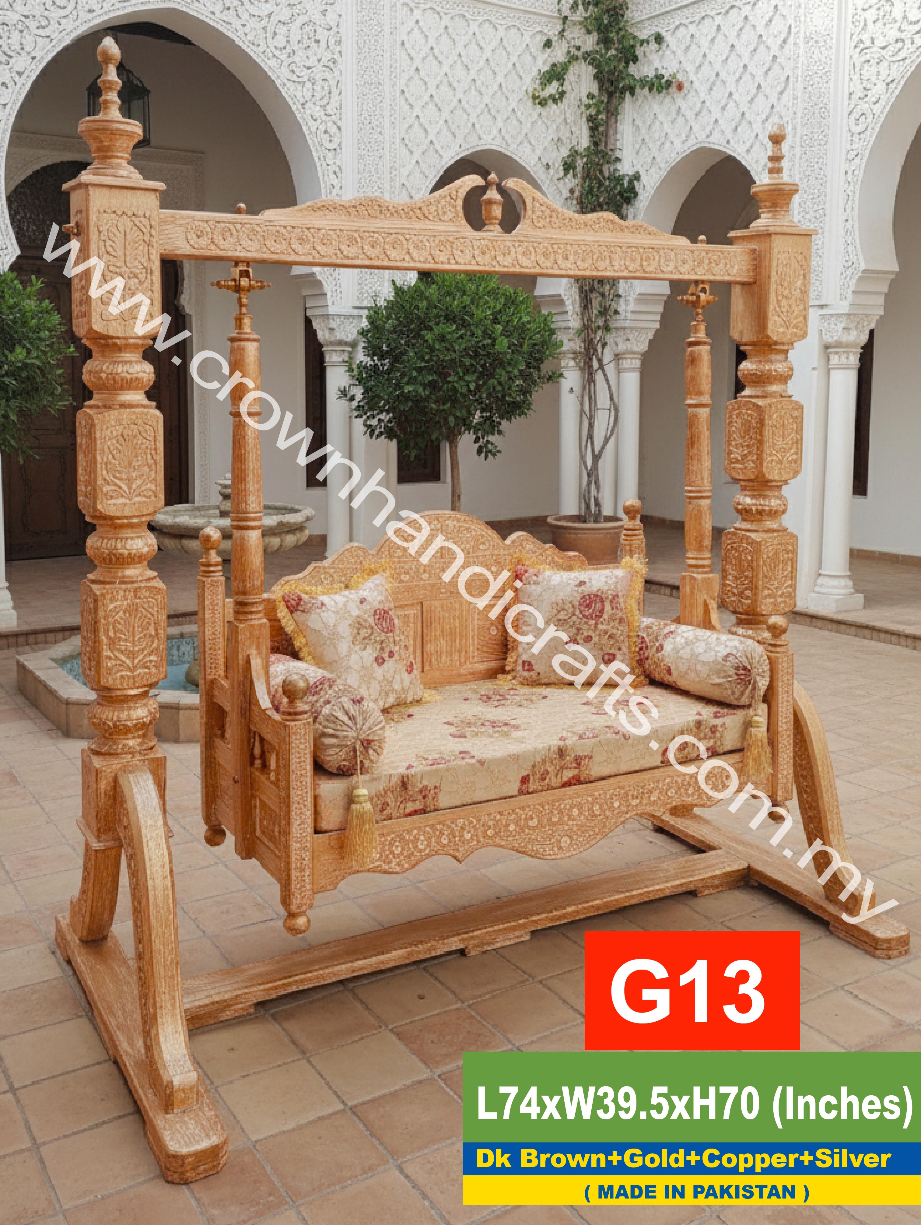 Maharaja Heritage Swing – 2-Seater Rosewood Elegance | Classic South Asian Artistry Meets Modern Living - G13 (NATURAL WHITE WASH DISTRESS)