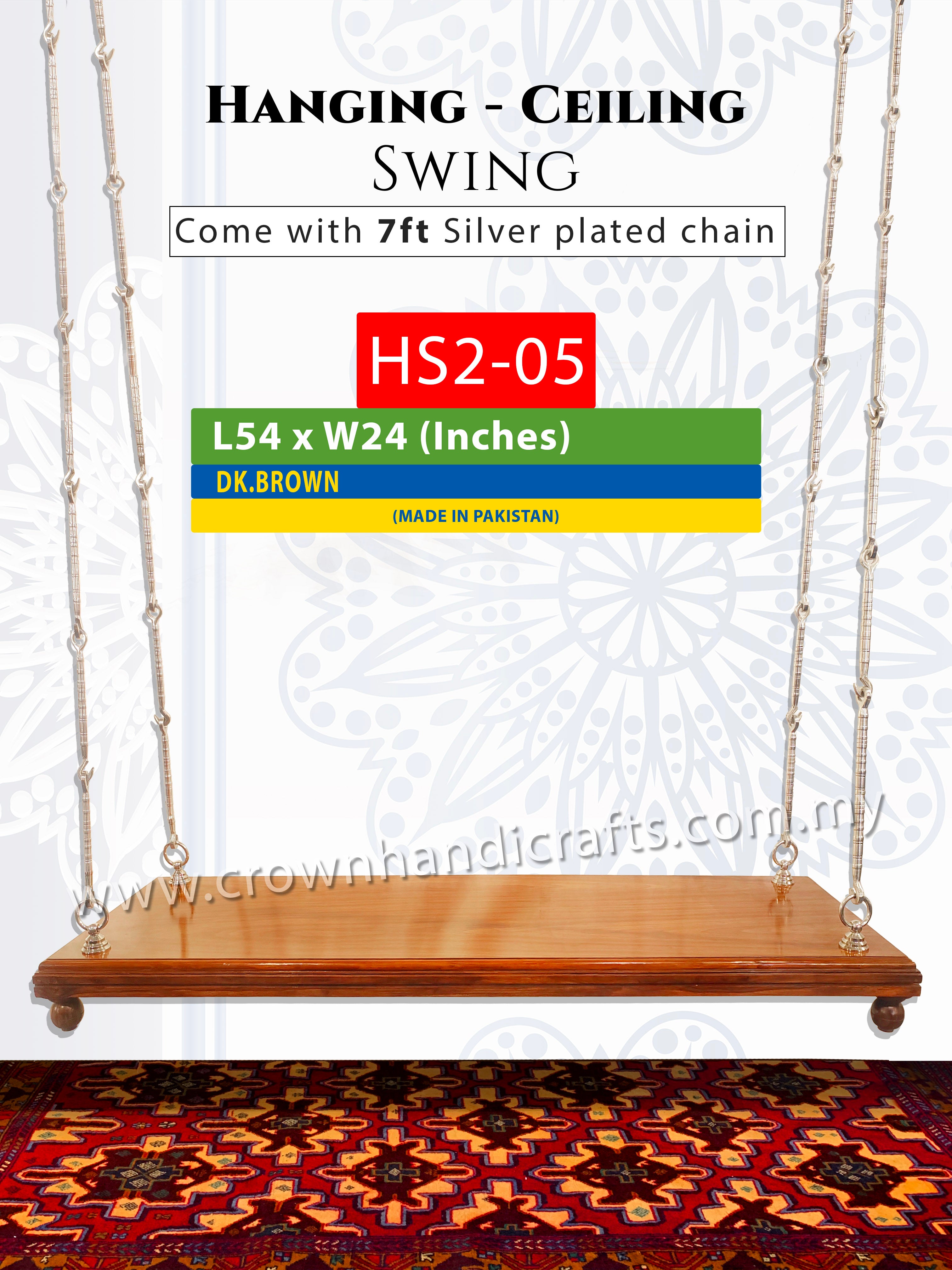 Luxurious Handcrafted Indian and Pakistani Wooden Hanging Swing in Premium Rosewood, Combining Traditional Elegance and Modern Maharaja Hanging Swing 2 Seater Backless HS2-05