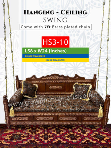 Ceiling Hanging Swing 3 seater Luxurious Handcrafted Indian and Pakistani Wooden Swing in Premium Rosewood, Combining Traditional Elegance and Modern Luxury for Your Home Decor Maharaja Swing Hanging 3 Seater HS3-10