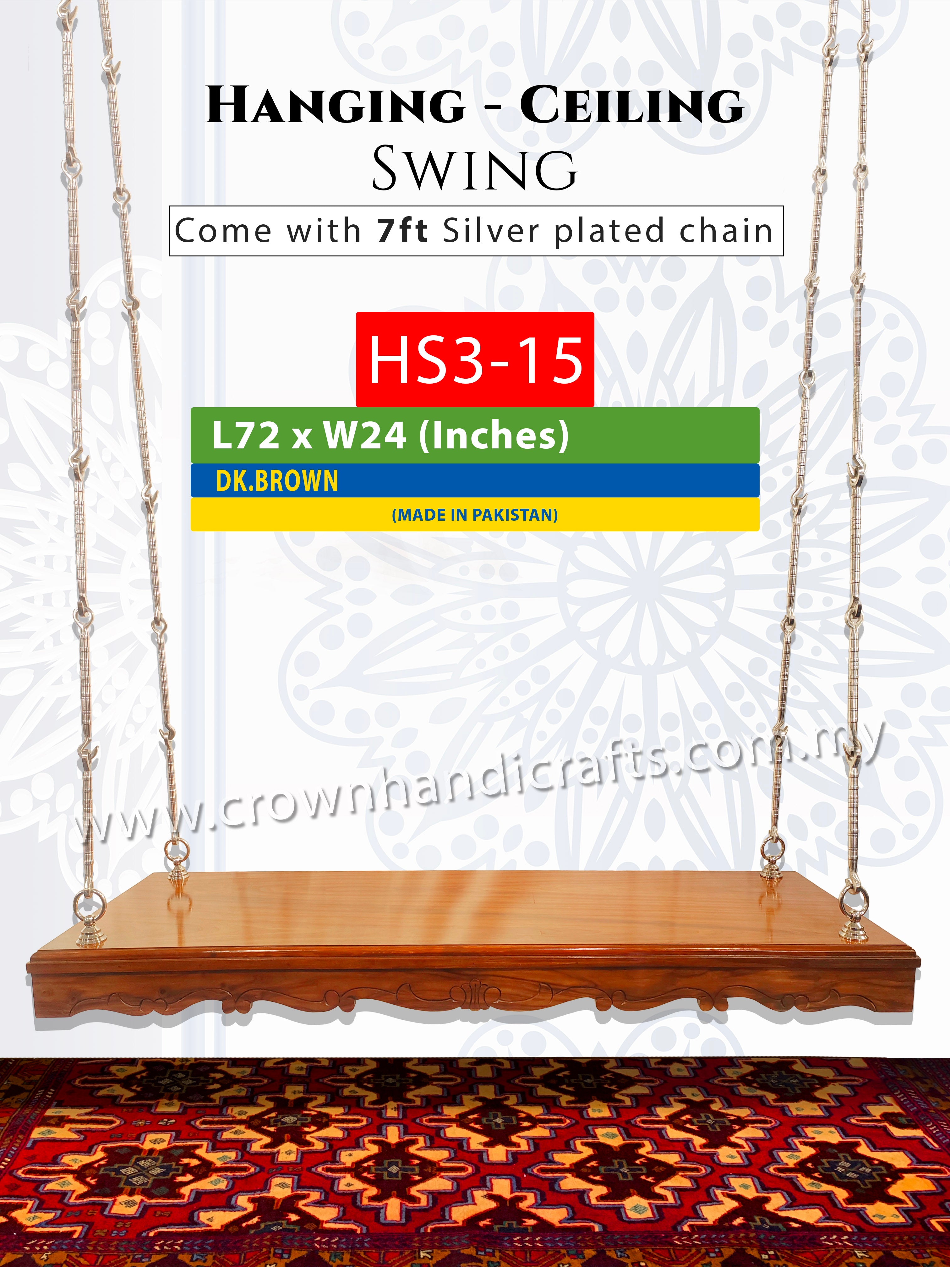 Beautifully Handcrafted Wooden Ceiling Swing – 3-Seater Backless Design Bringing Timeless Heritage Comfort to Your Home HS3-15