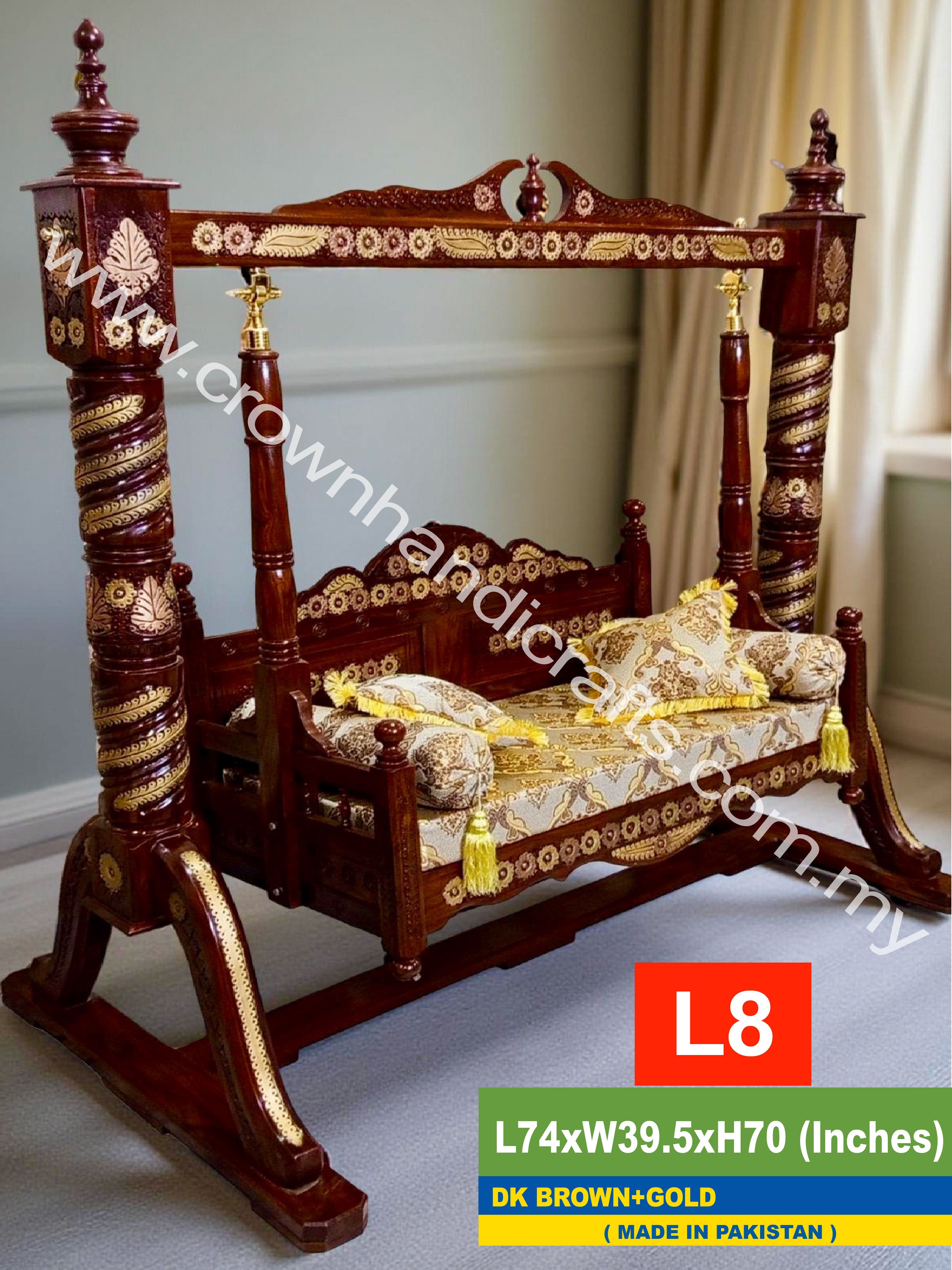 Maharaja Heritage Swing – 2-Seater Rosewood Elegance | Classic South Asian Artistry Meets Modern Living - L8 (D.BROWN+GOLD)