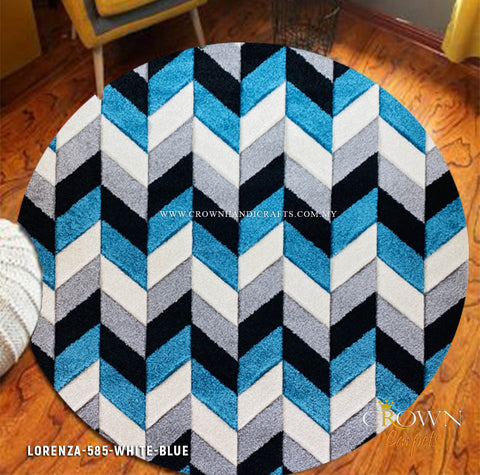 Designer Modern Round Carpets Turkish Rugs for Dining Living Room | Lorenza 585 White Blue