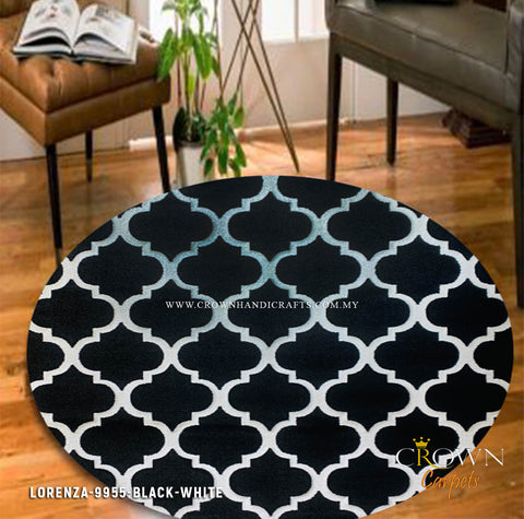 Impressive Design Round Modern Rugs for Living Room | Lorenza 9955 Black-White