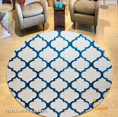 Designer Round Rug to match Designer Interior Sofa | Lorenza 9955 Blue-White