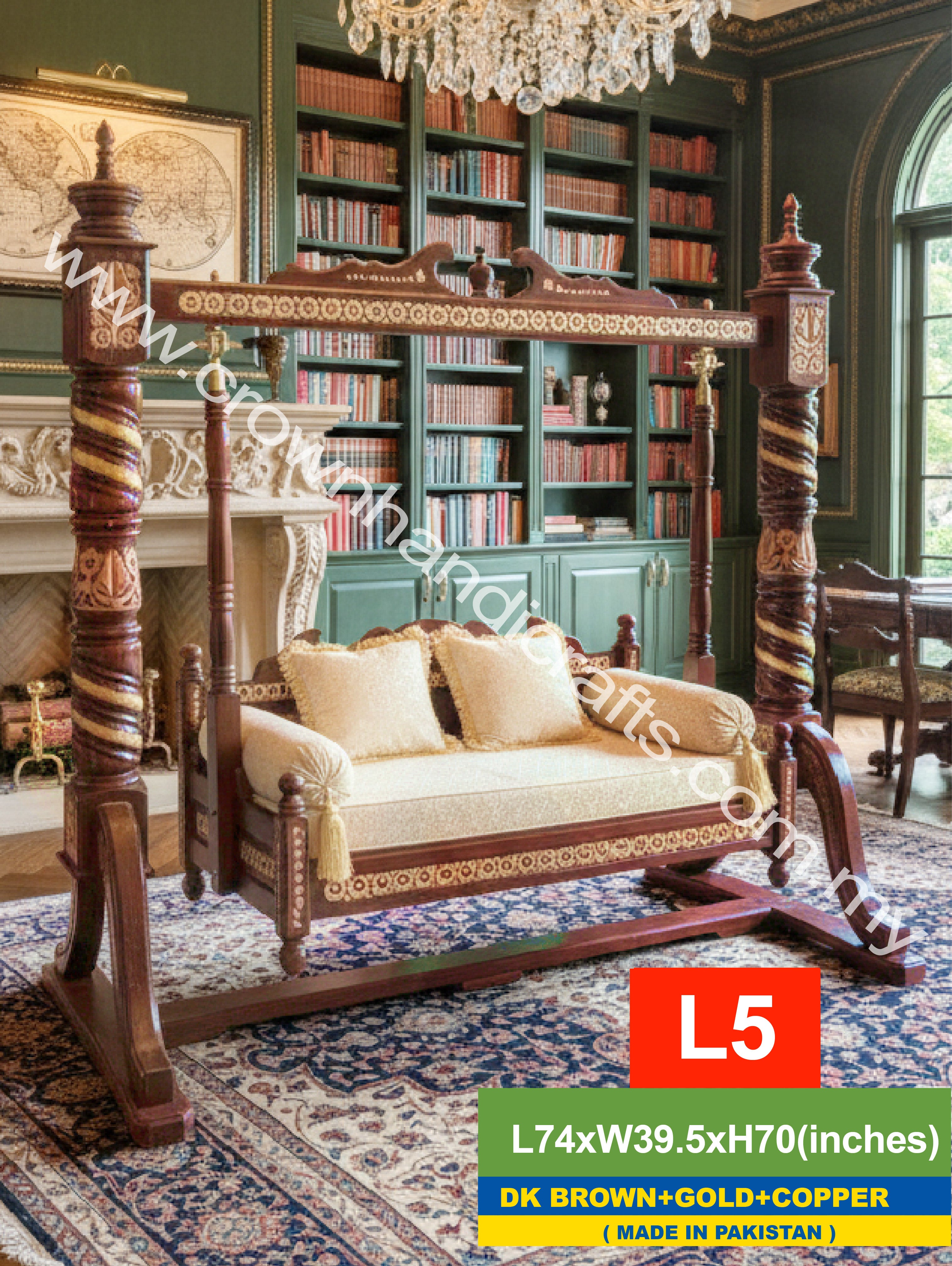 Maharaja Swing 2 seater Luxurious Handcrafted Indian and Pakistani Wooden Swing in Premium Rosewood, Combining Traditional Elegance and Modern Luxury for Your Home Decor Maharaja Swing 2 Seater L5