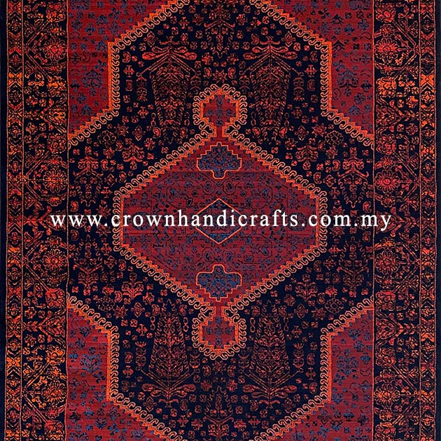 Persian Rug Design by Nomads of Iran Afghan Tribes Wool Feel Man Made Carpet for Living Room Washable | Mahakan Mah026