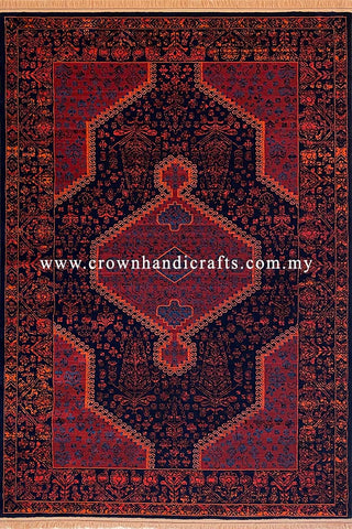 Persian Rug Design by Nomads of Iran Afghan Tribes Wool Feel Man Made Carpet for Living Room Washable | Mahakan Mah026