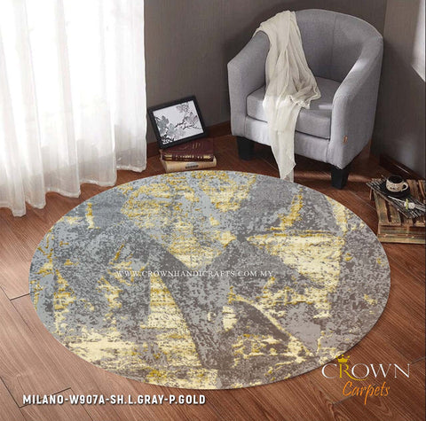 Featured Modern Round Design Carpets Rugs for your Home | Milano W907A-SH.L.Gray P.Gold