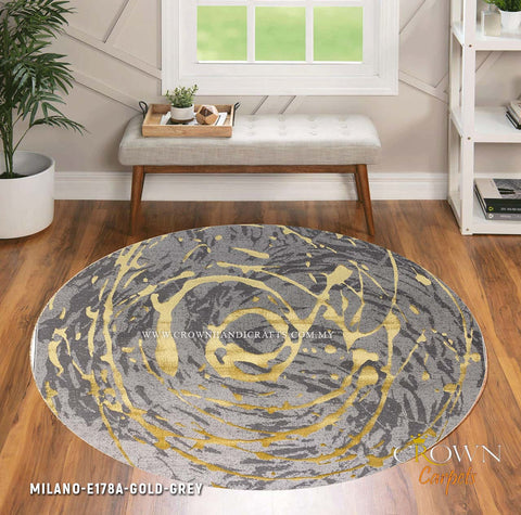Trendy Round Living Room Carpet for Modern Sofa Interior | Milano E178A-Gold Grey