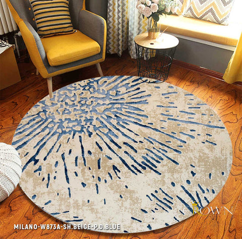 Stunning Round Abstract Design Rug for Modern Interior Design Living Room | Milano W873A-SH.Beige P.D.Blue