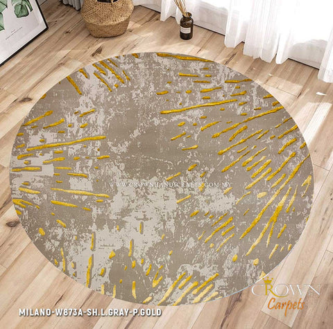 Buy Designer Round Rugs Modern Turkish Carpets Mediterranean Style | Milano W873A-SH.L.Gray P.Gold