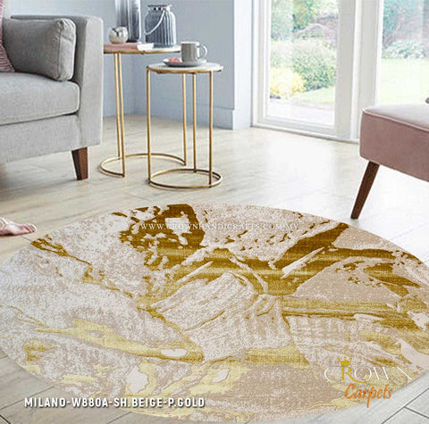 High Quality Round Modern Rugs Designs from Europe Turkish Rugs | Milano W880A-SH.Beige P.Gold